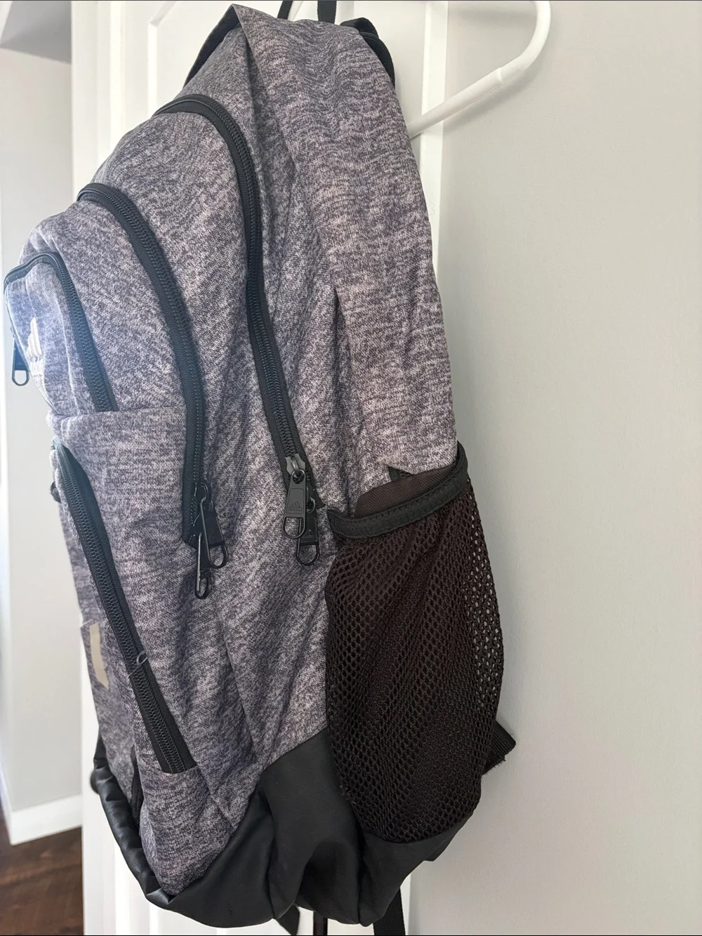 adidas Heather Gray Multi-Pocket Backpack with laptop sleeve